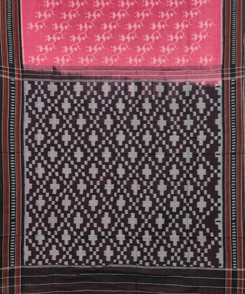 Pink black handwoven nuapatna cotton saree