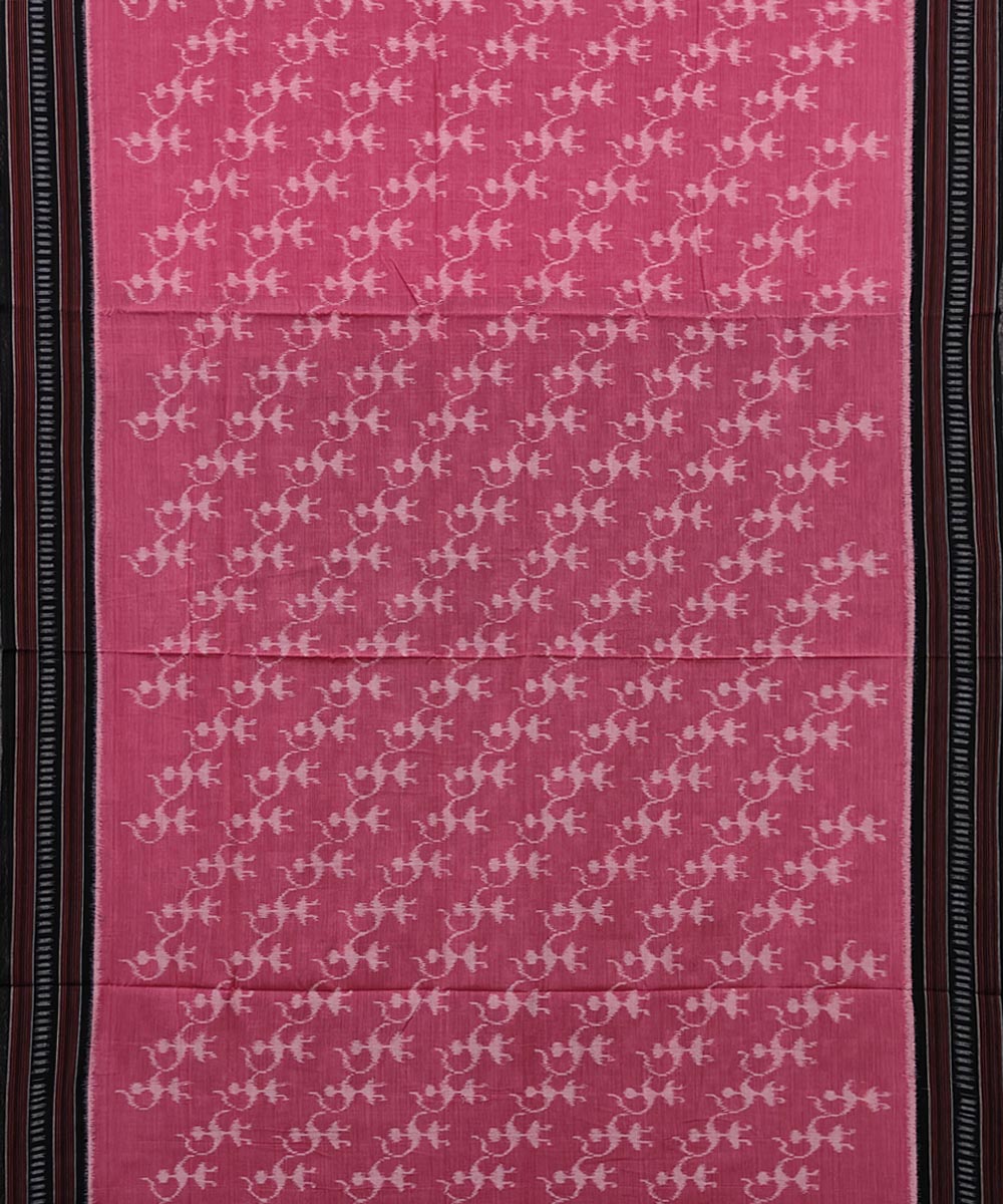 Pink black handwoven nuapatna cotton saree