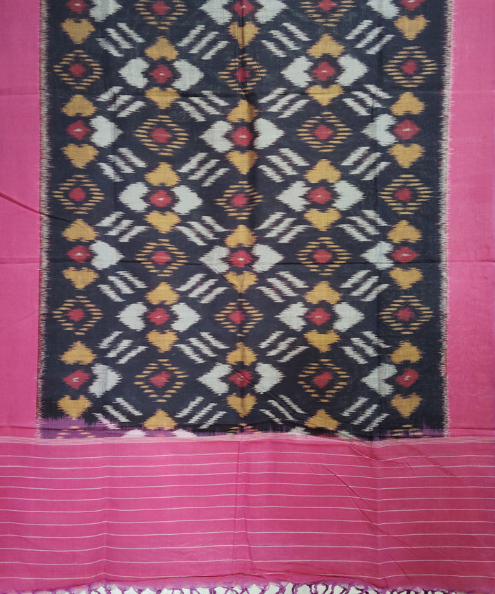 Black pink handloom pochampally ikat cotton duppatta