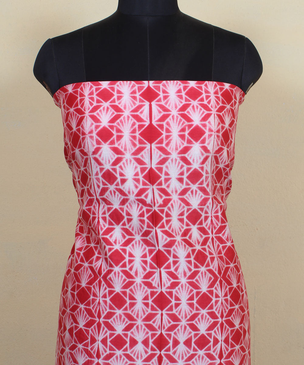 2.9m red handwoven cotton silk shibori kurta material