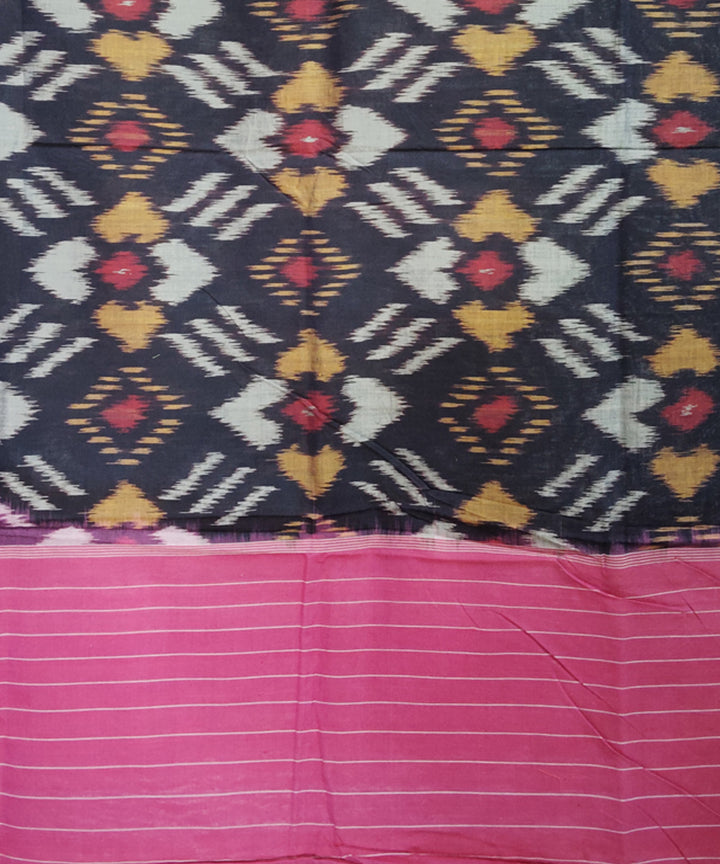 Black pink handloom pochampally ikat cotton duppatta