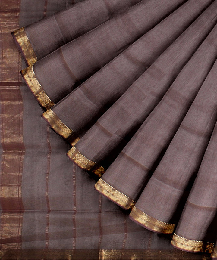 Grey handloom maheshwari cotton silk saree