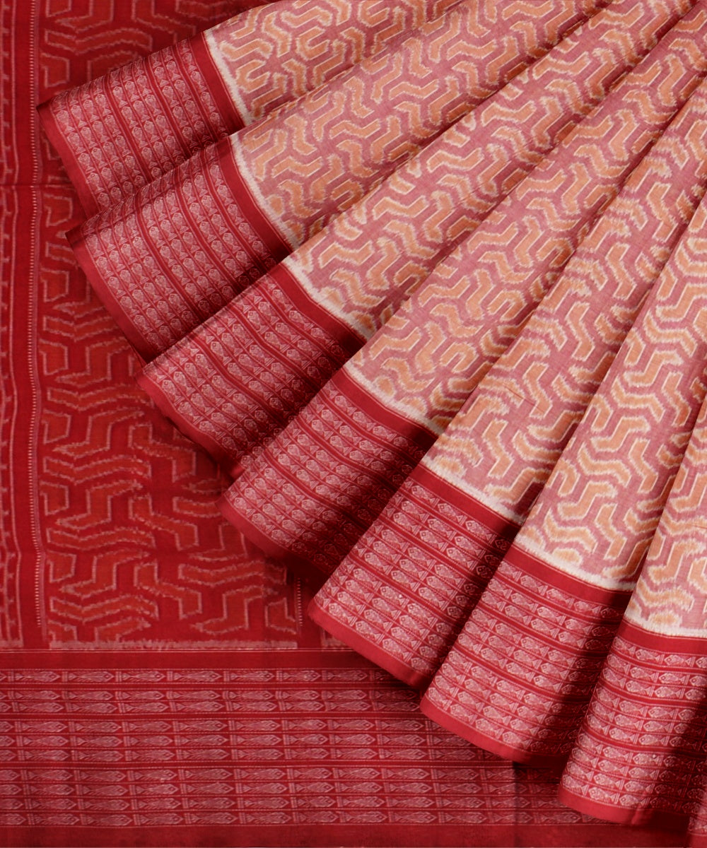 Pink red handloom cotton sambalpuri saree