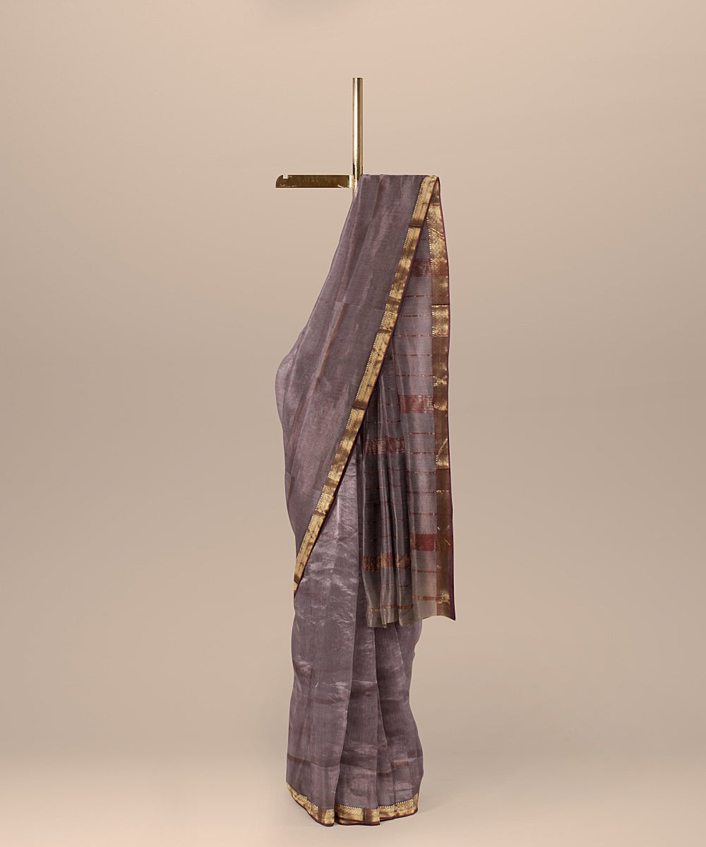 Grey handloom maheshwari cotton silk saree