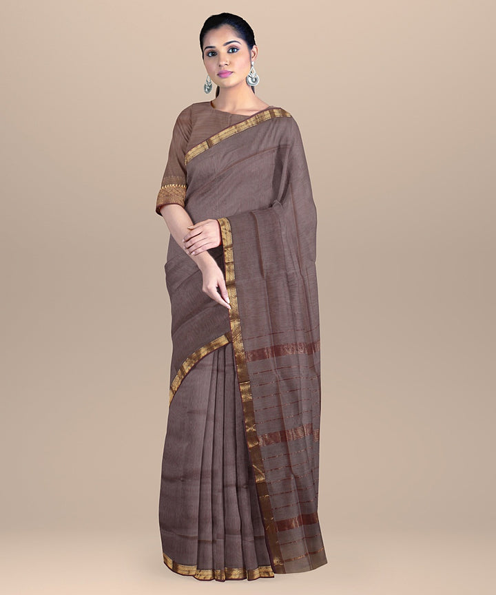 Grey handloom maheshwari cotton silk saree