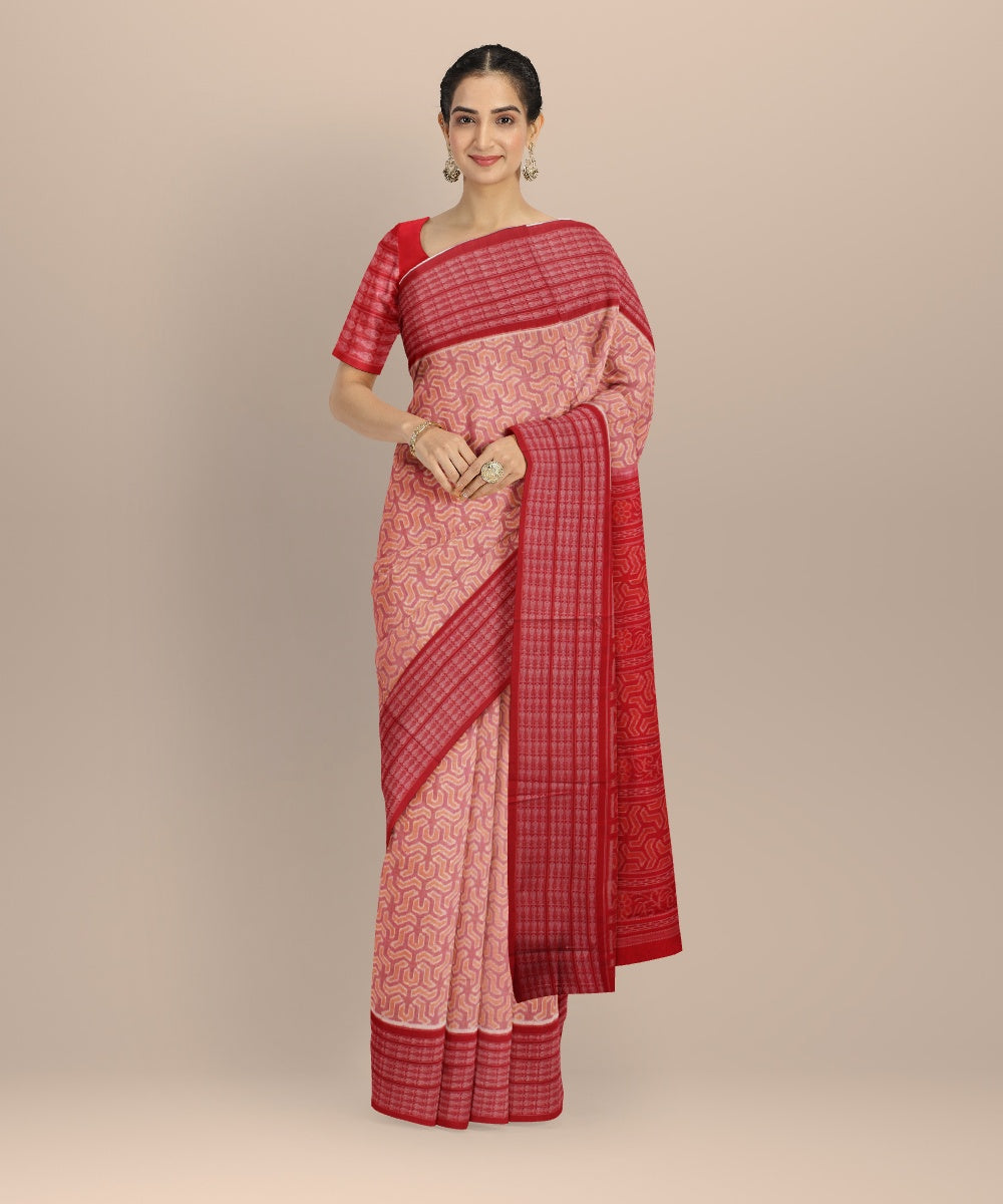 Pink red handloom cotton sambalpuri saree