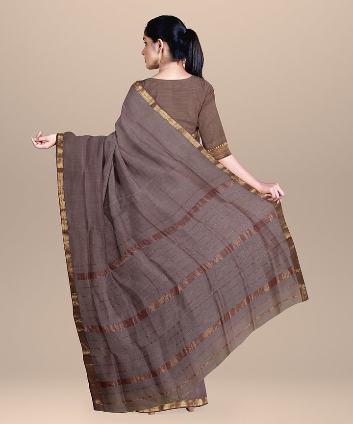 Grey handloom maheshwari cotton silk saree