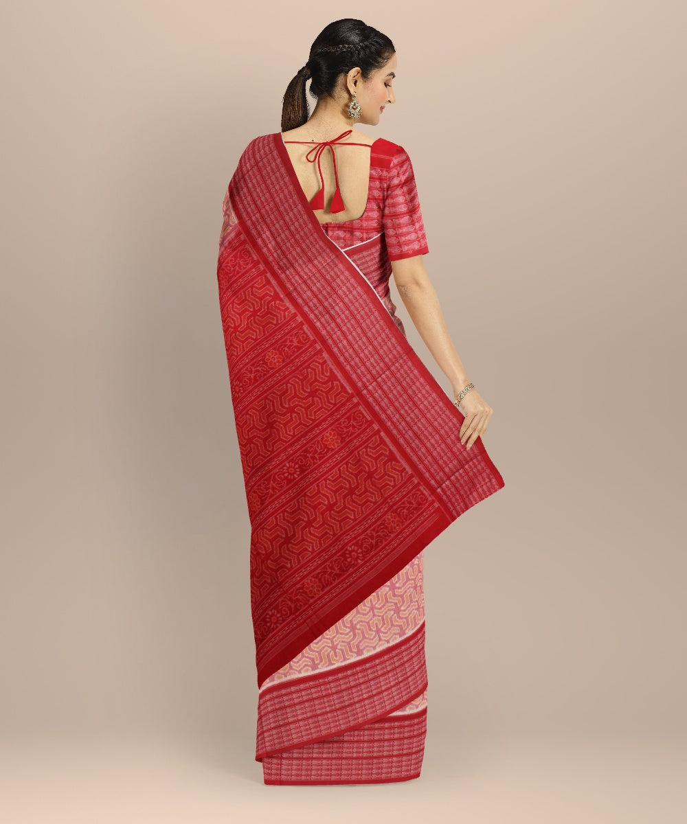 Pink red handloom cotton sambalpuri saree