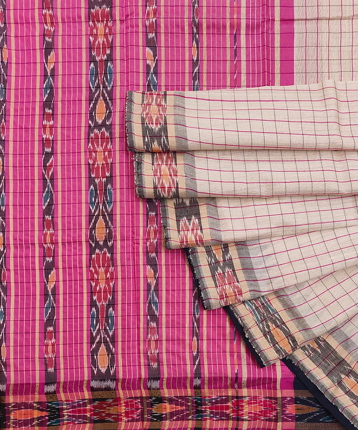 Beige pink handwoven odisha ikat tussar silk saree