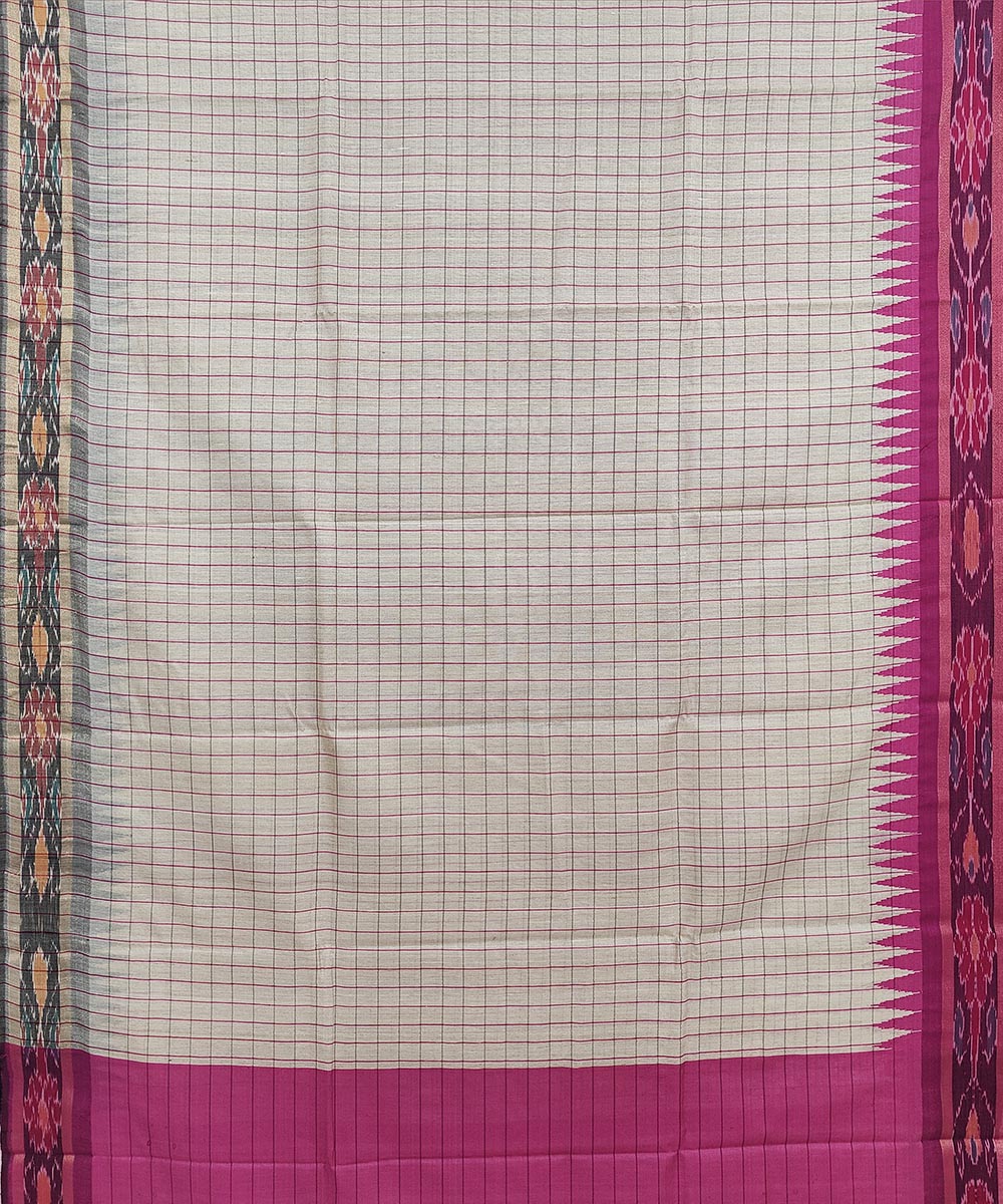 Beige pink handwoven odisha ikat tussar silk saree