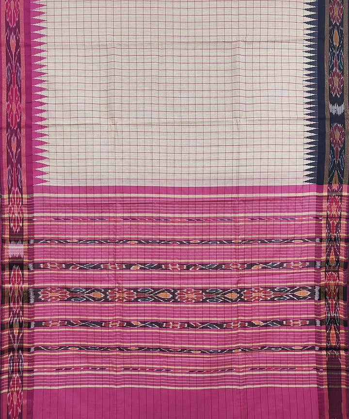 Beige pink handwoven odisha ikat tussar silk saree