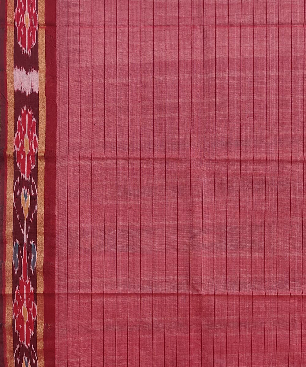 Beige red checked tussar silk handwoven odisha ikat saree