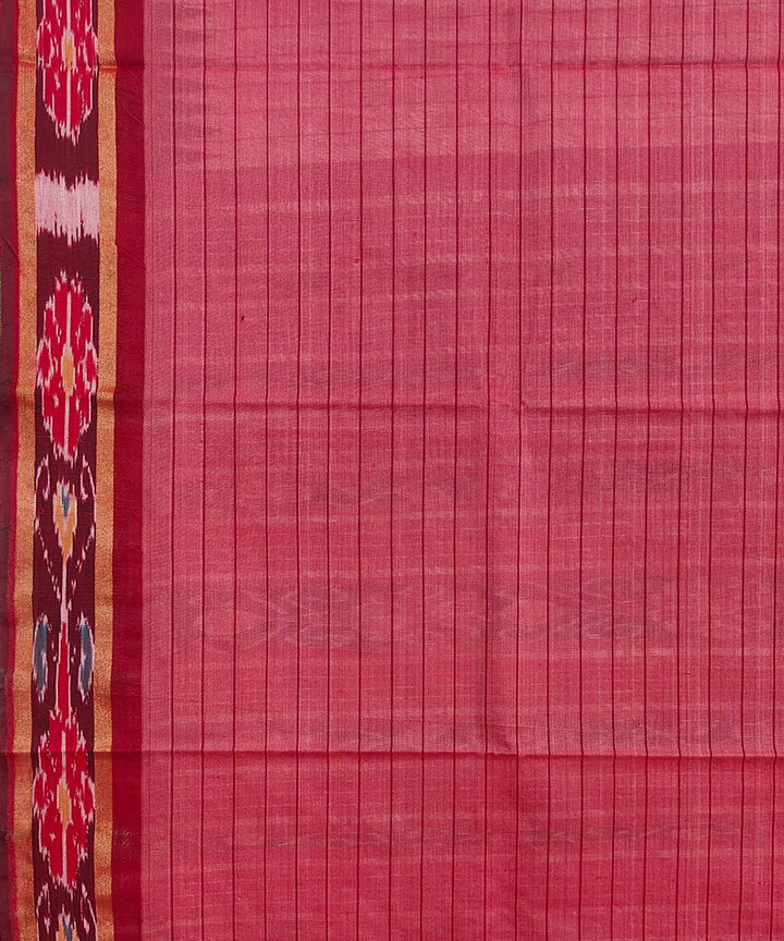 Beige red checked tussar silk handwoven odisha ikat saree