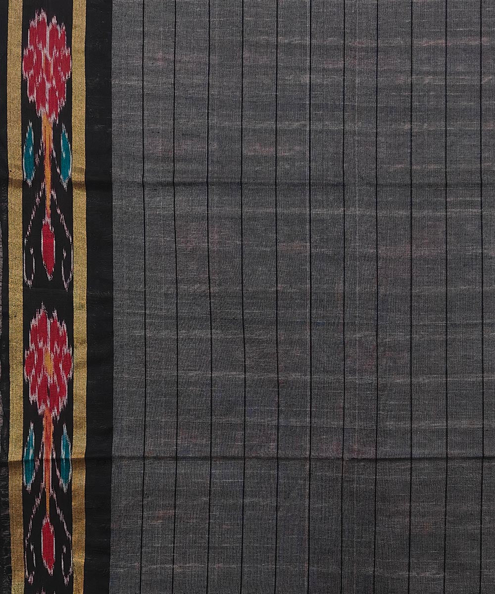 Beige black checked tussar silk handwoven odisha ikat saree