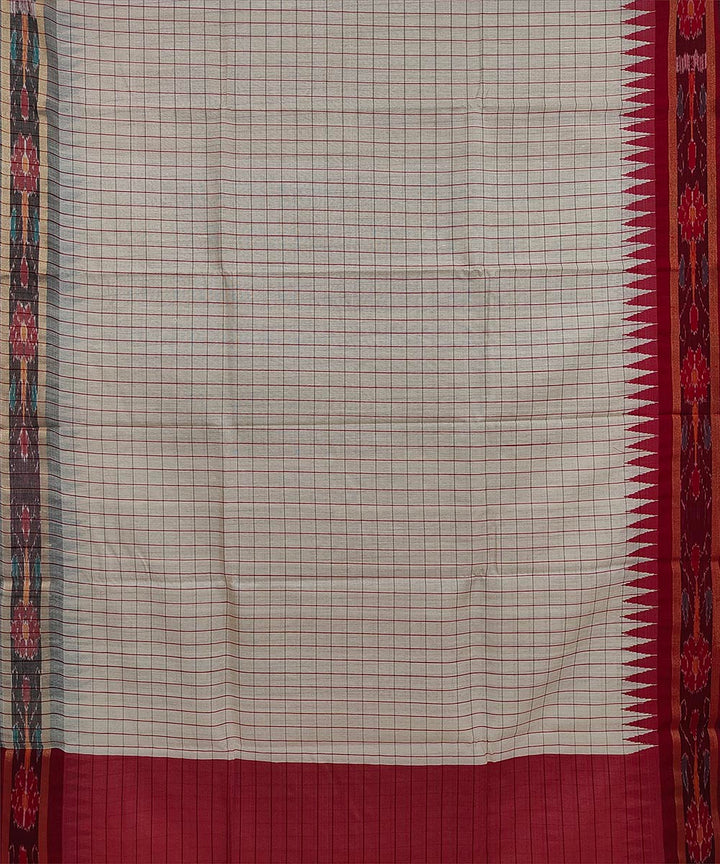 Beige red tussar silk odisha ikat handwoven saree