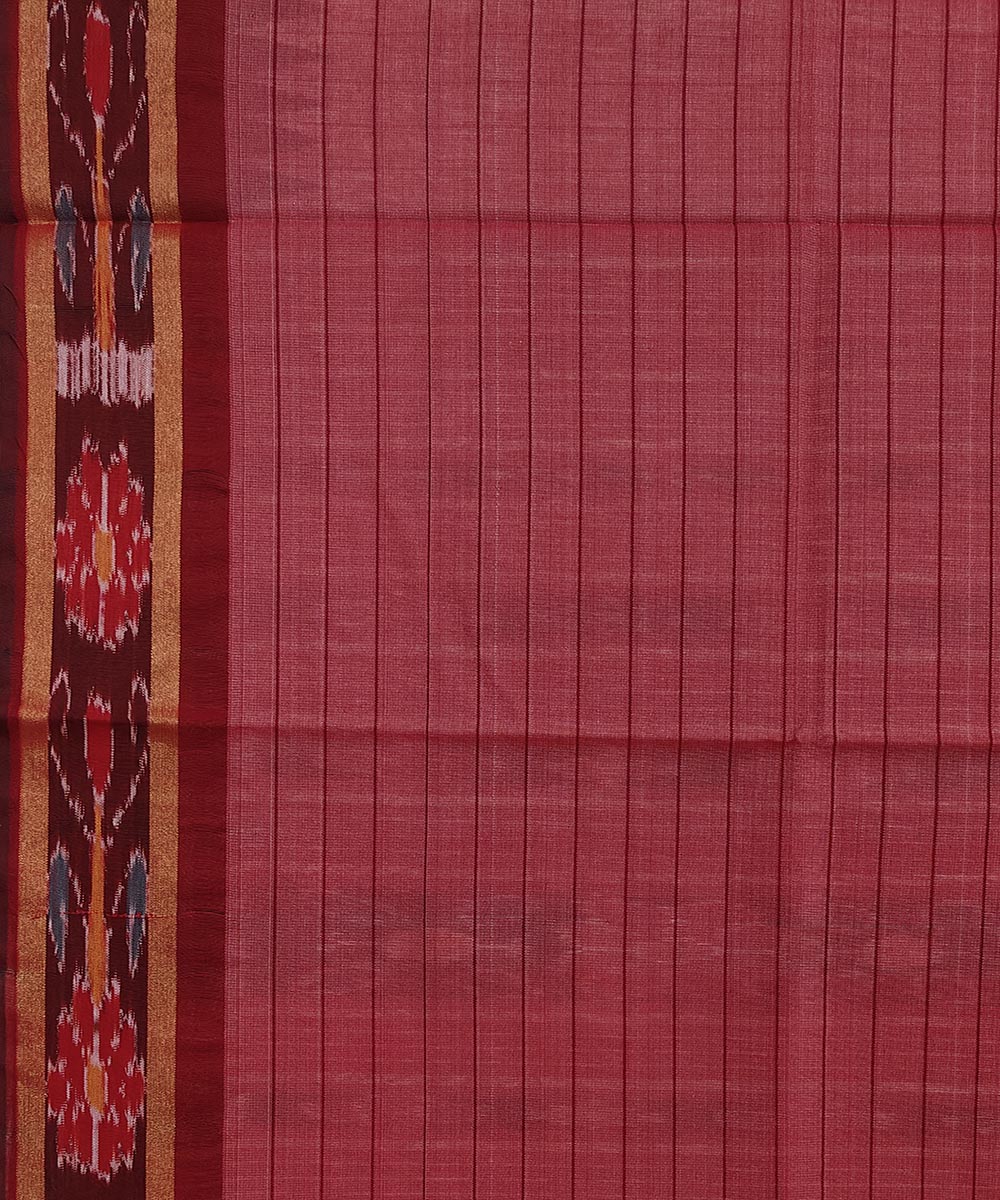 Beige red tussar silk odisha ikat handwoven saree