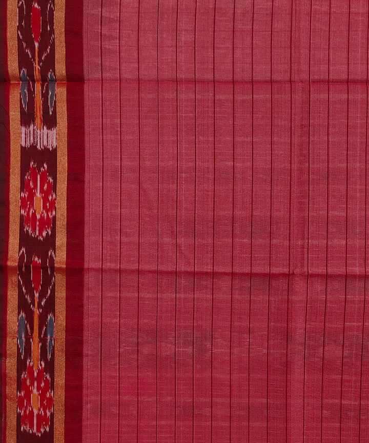 Beige red tussar silk odisha ikat handwoven saree