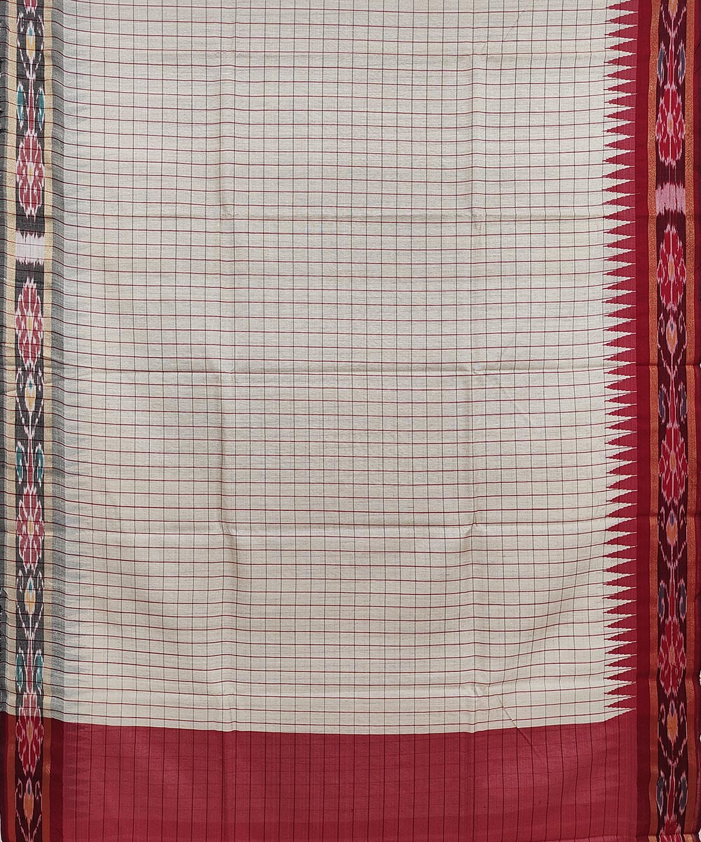 Beige red handwoven odisha ikat tussar silk saree