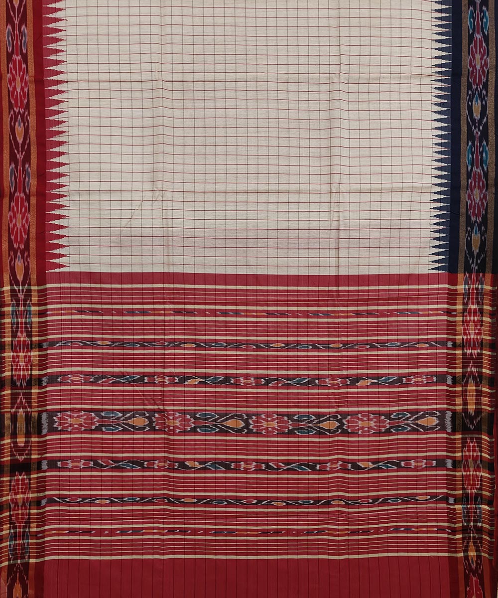 Beige red handwoven odisha ikat tussar silk saree