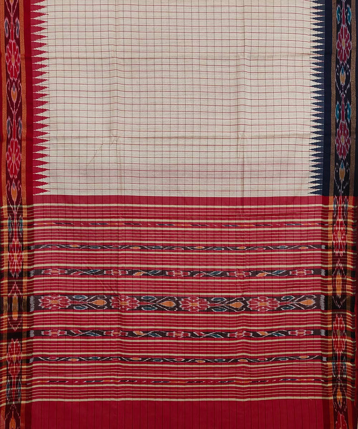 Beige red handwoven odisha ikat tussar silk saree