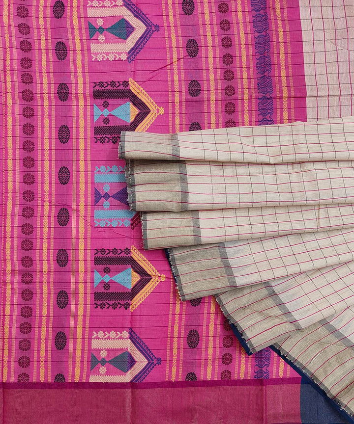 Beige pink tussar silk handwoven saree