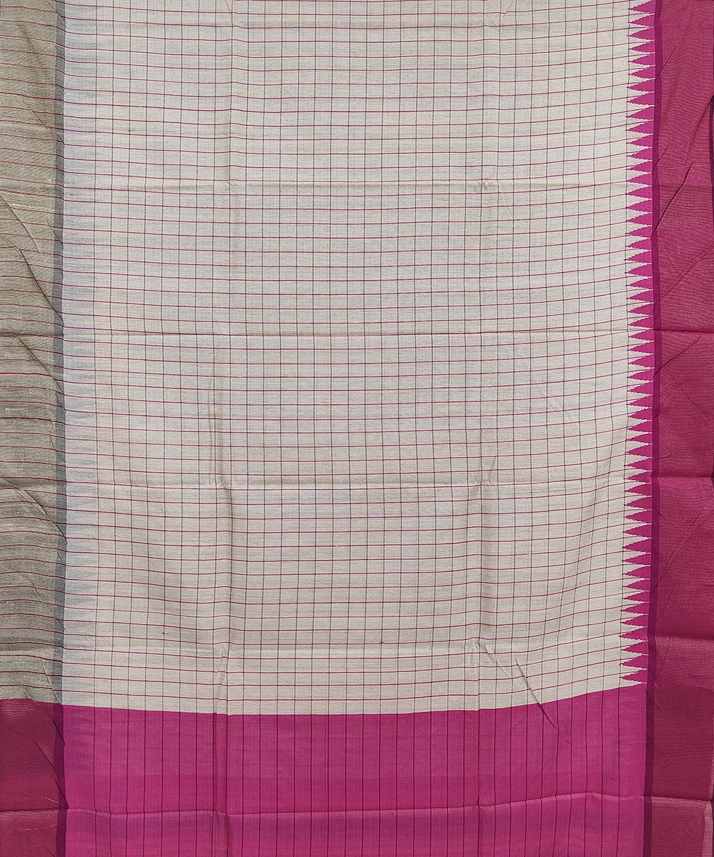 Beige pink tussar silk handwoven saree
