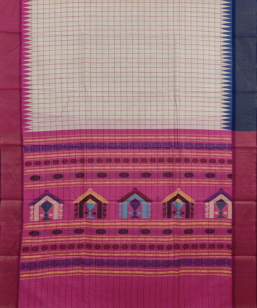 Beige pink tussar silk handwoven saree