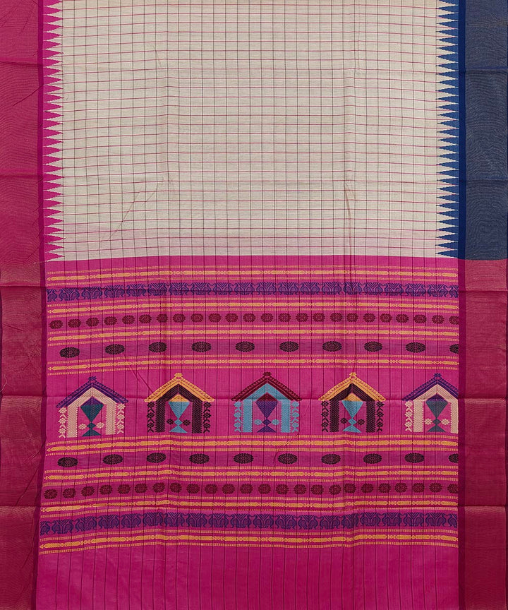 Beige pink tussar silk handwoven saree
