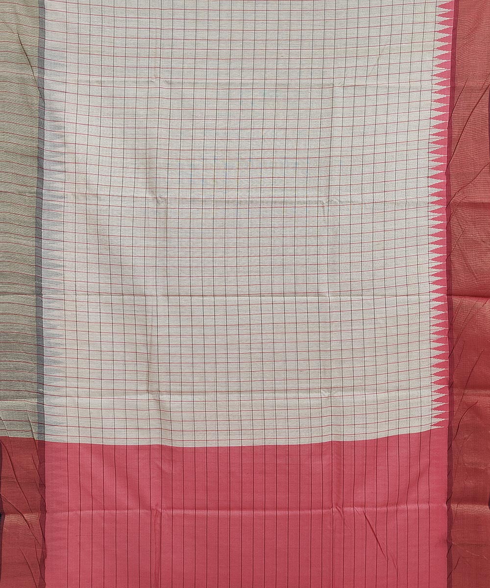 Beige pink tussar silk handloom saree