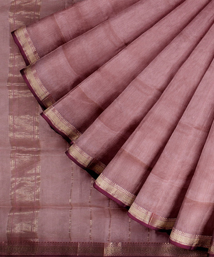 Peach purple handloom maheshwari cotton silk saree