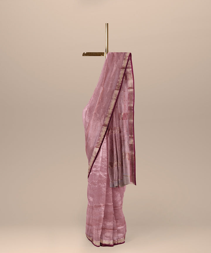 Peach purple handloom maheshwari cotton silk saree