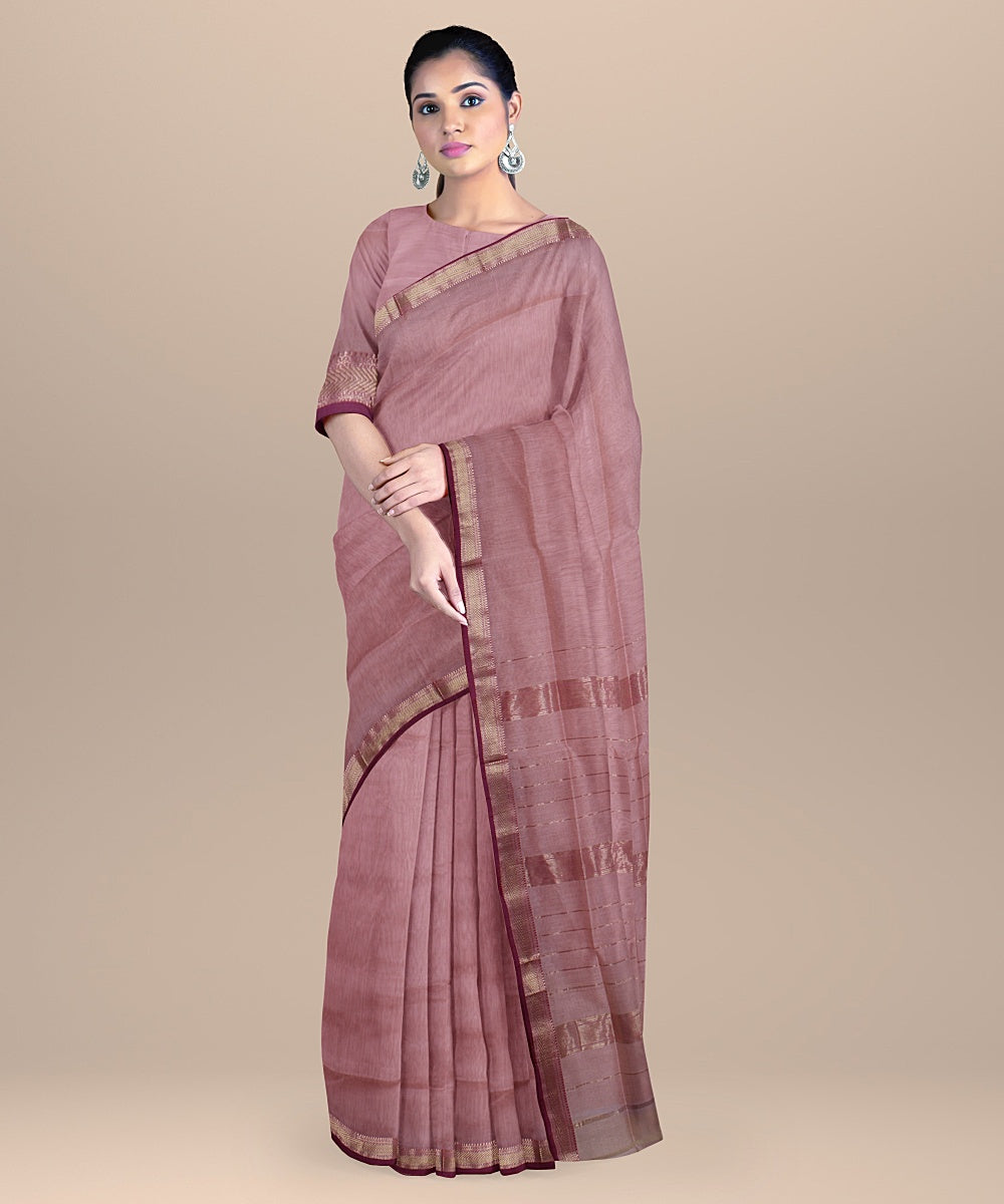 Peach purple handloom maheshwari cotton silk saree