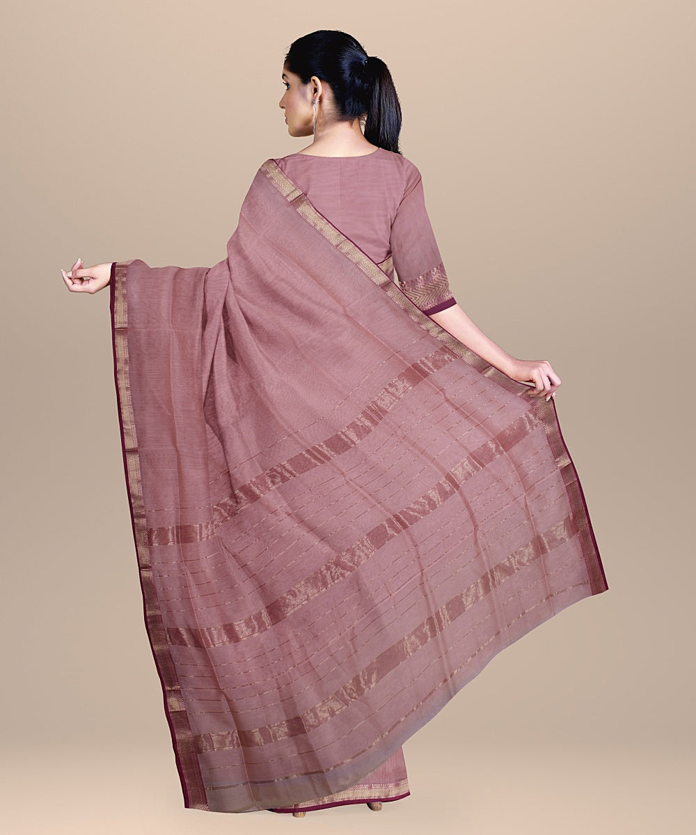 Peach purple handloom maheshwari cotton silk saree