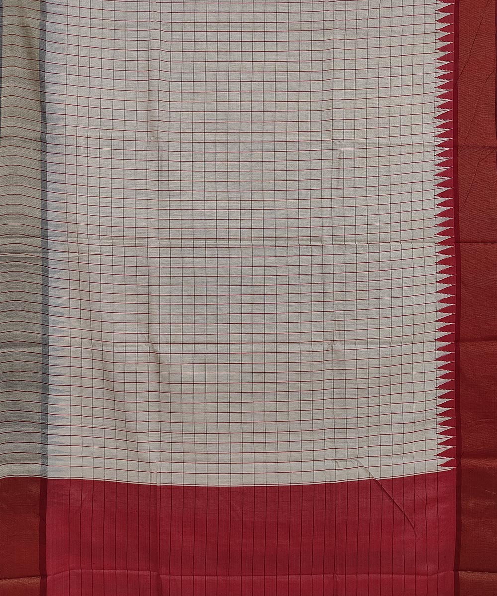 Beige red tussar silk handwoven saree