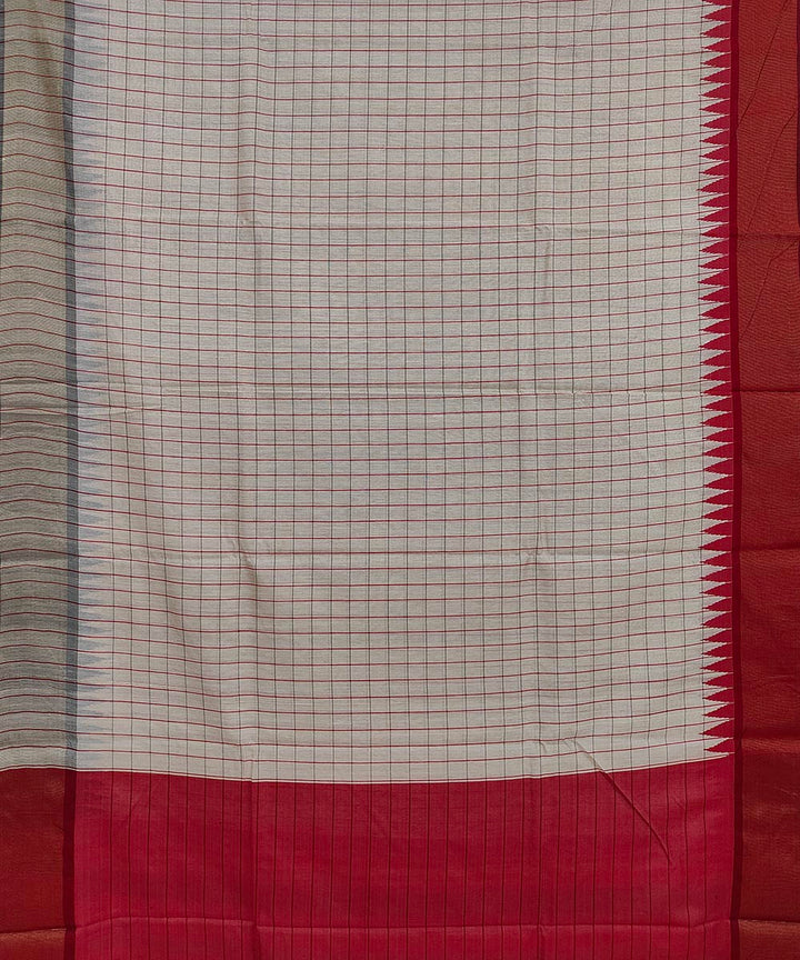 Beige red tussar silk handwoven saree