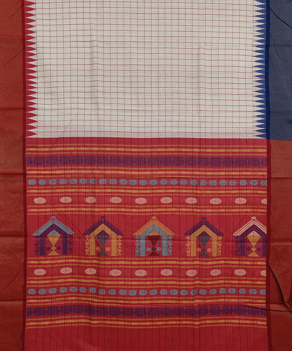 Beige red tussar silk handwoven saree