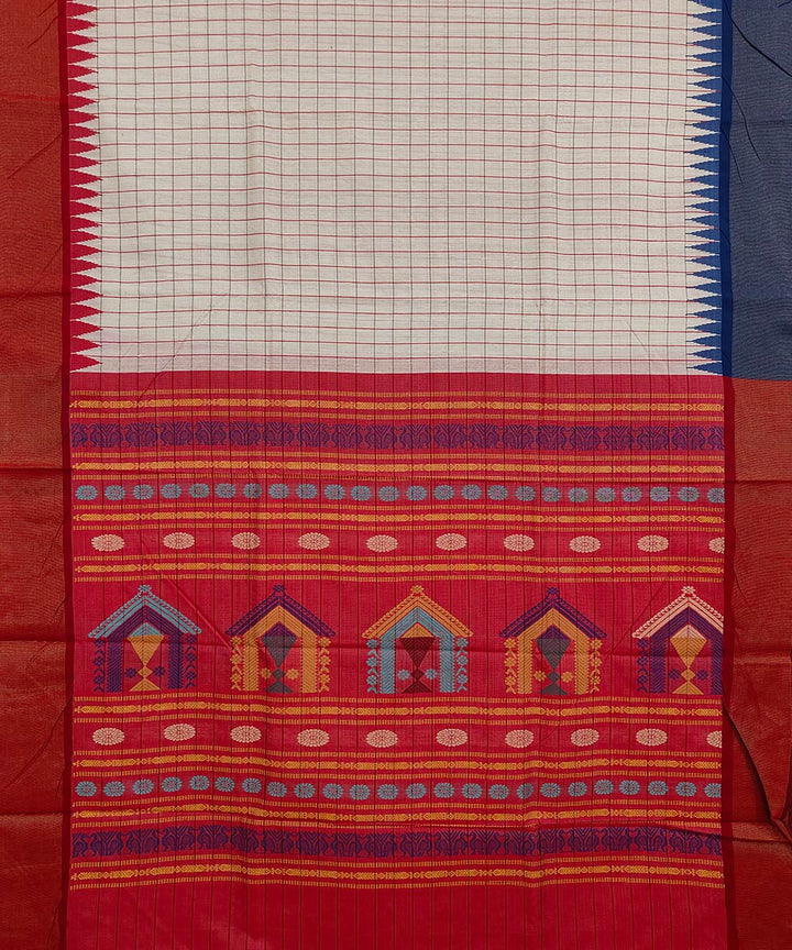 Beige red tussar silk handwoven saree