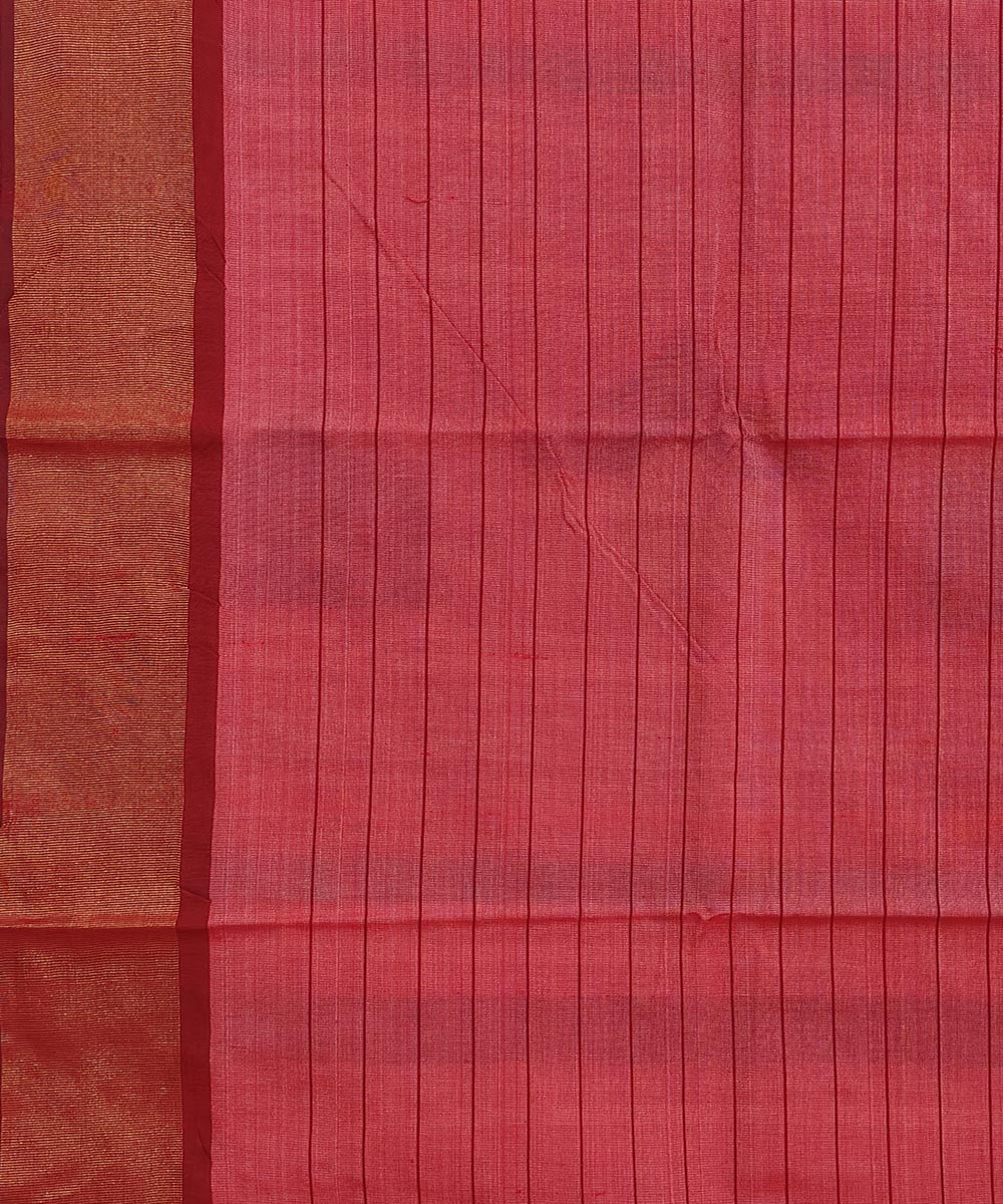 Beige red tussar silk handwoven saree