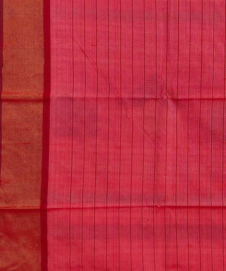 Beige red tussar silk handwoven saree
