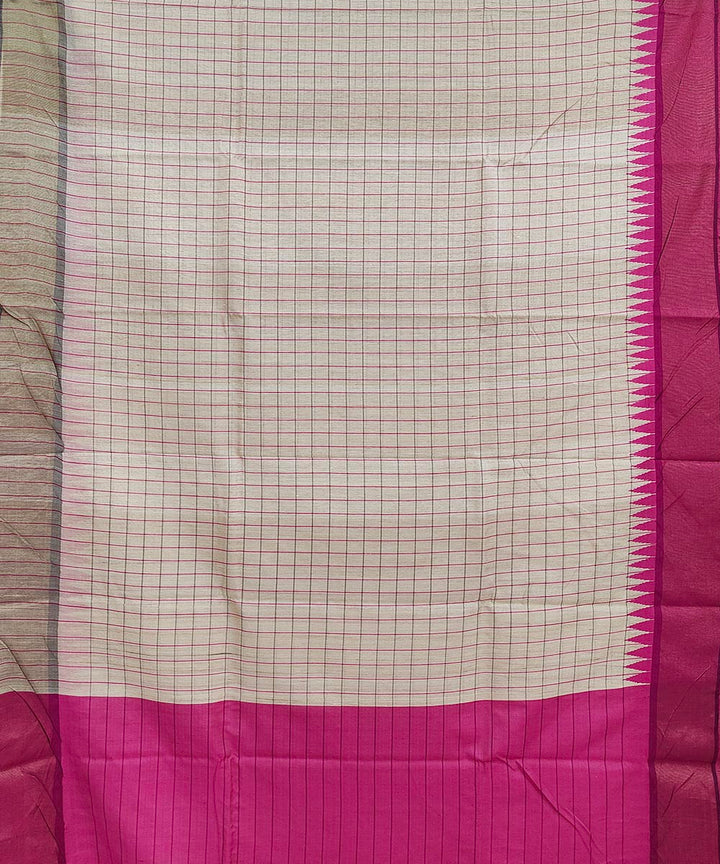 Beige magenta tussar silk handwoven saree