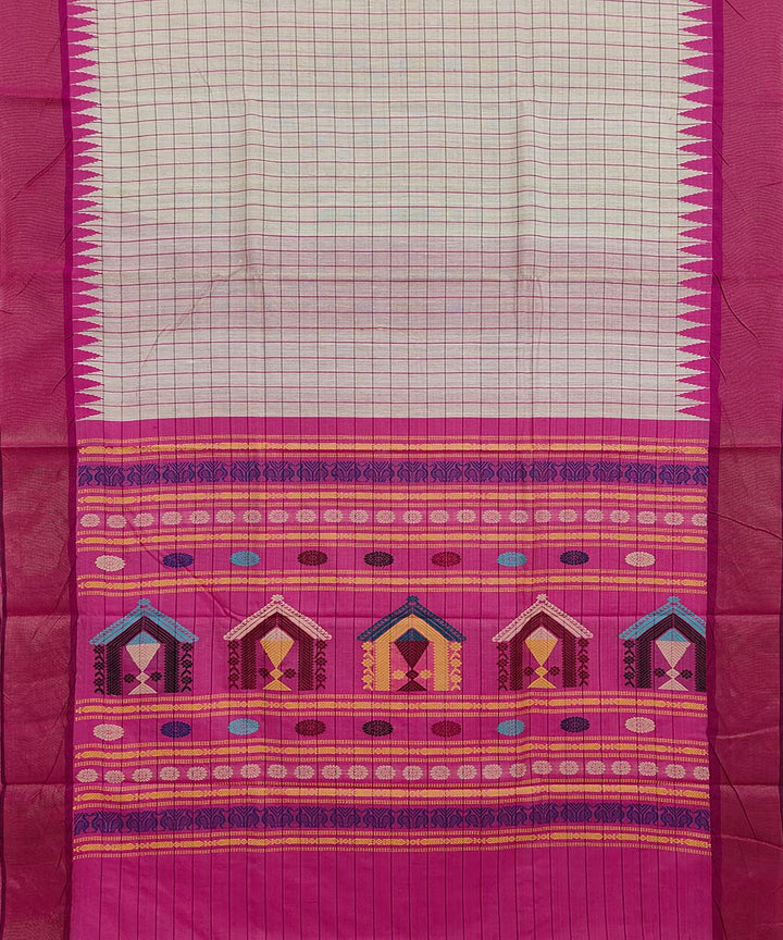 Beige magenta tussar silk handwoven saree