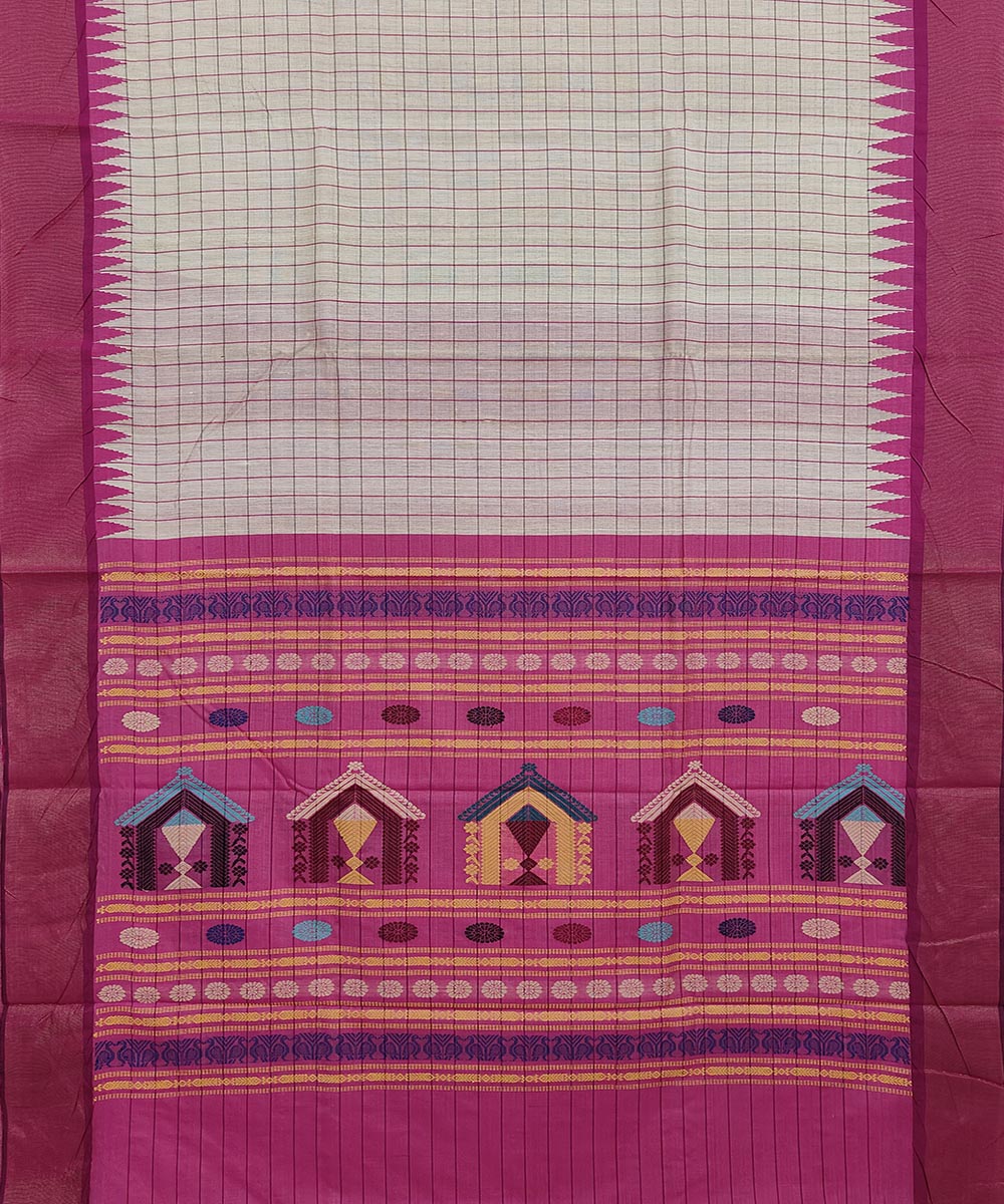 Beige magenta tussar silk handwoven saree