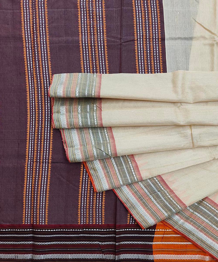 Beige coffee tussar silk handwoven odisha ikat saree