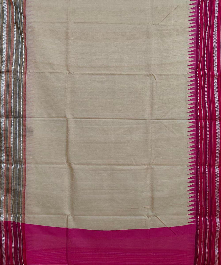 Beige pink tussar silk handwoven odisha ikat saree