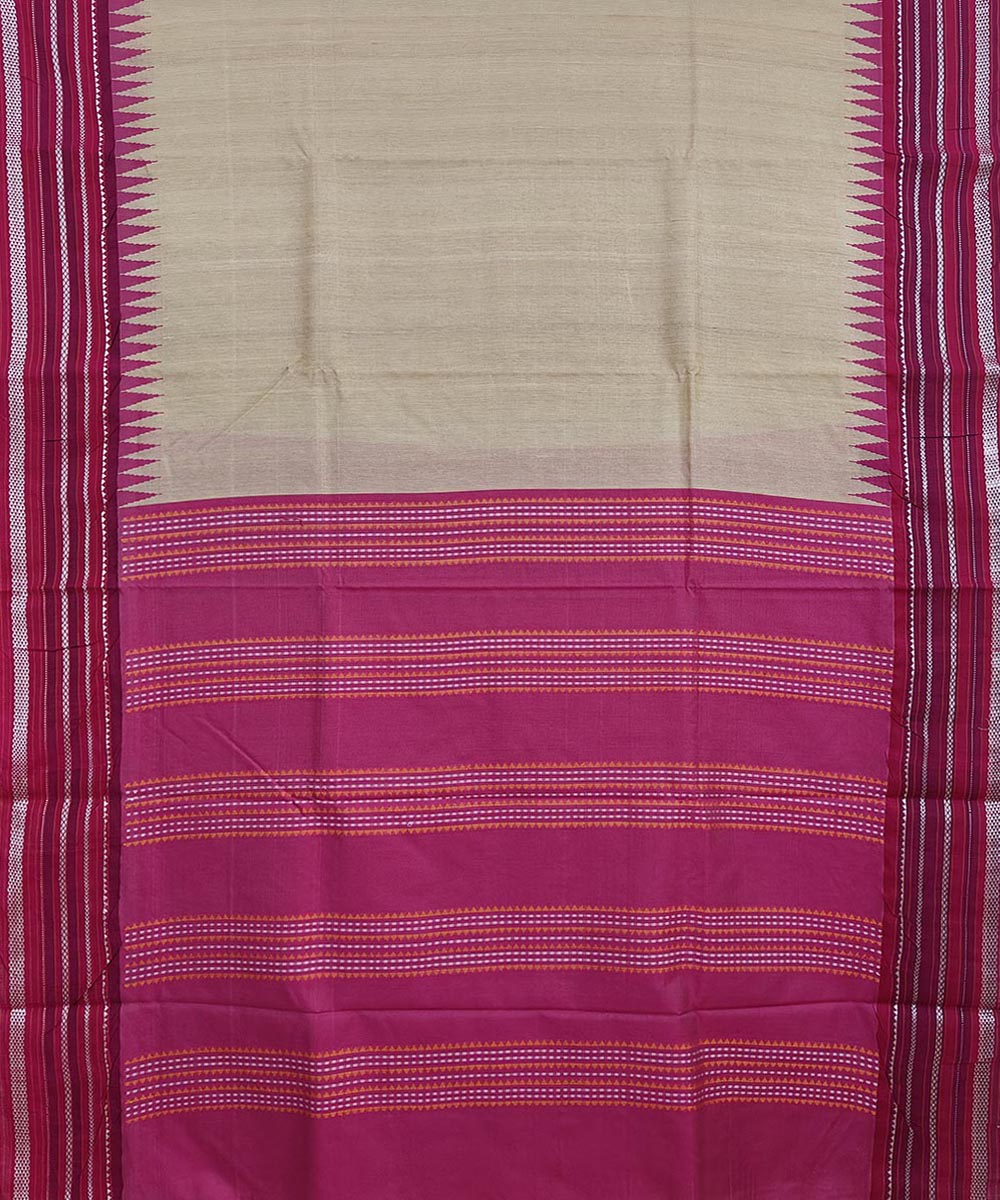 Beige pink tussar silk handwoven odisha ikat saree