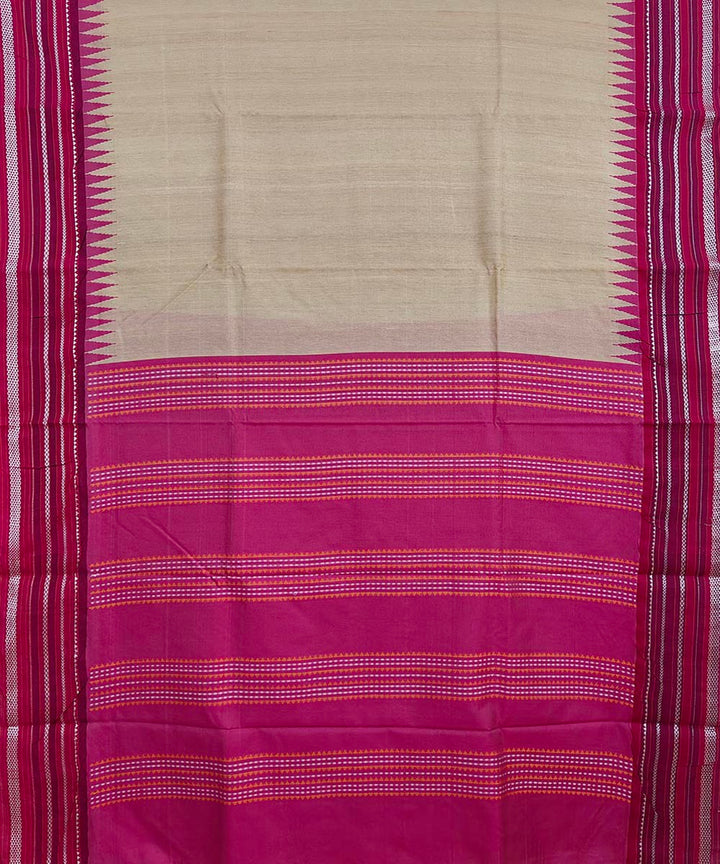 Beige pink tussar silk handwoven odisha ikat saree