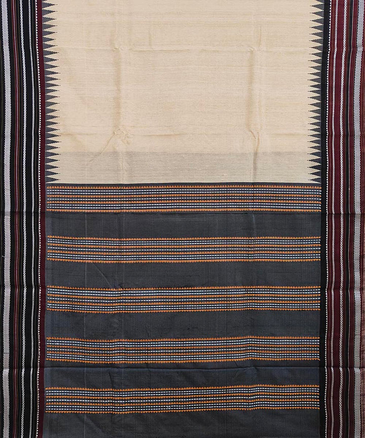 Beige black tussar silk handwoven odisha ikat saree