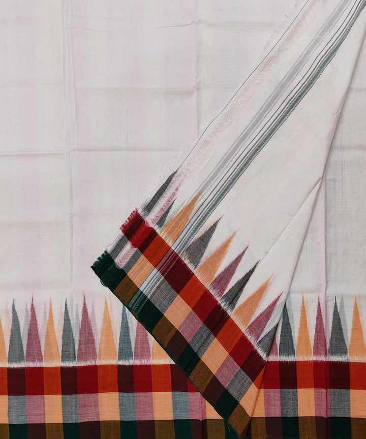 Offwhite multicolour check border handwoven sambalpuri cotton dhoti