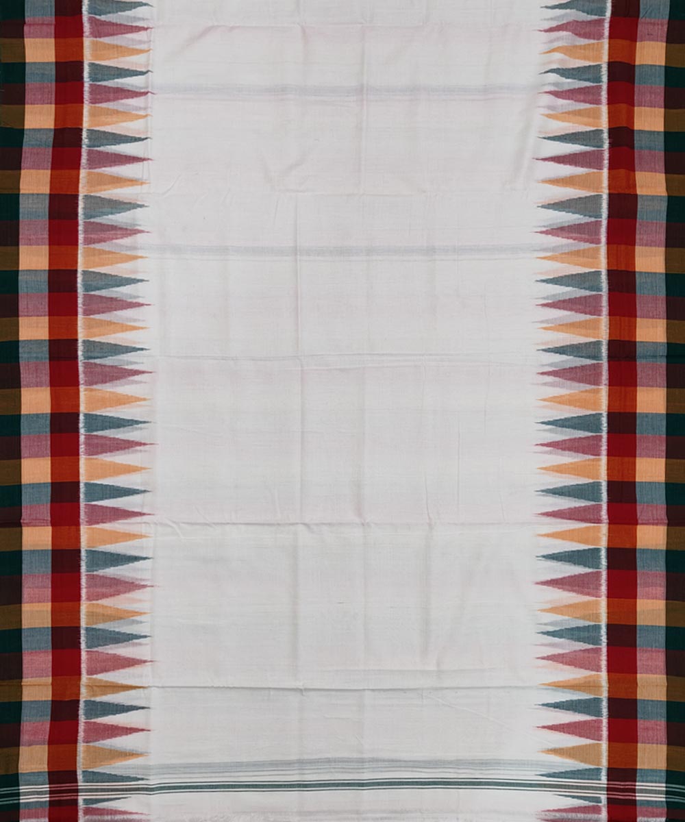 Offwhite multicolour check border handwoven sambalpuri cotton dhoti