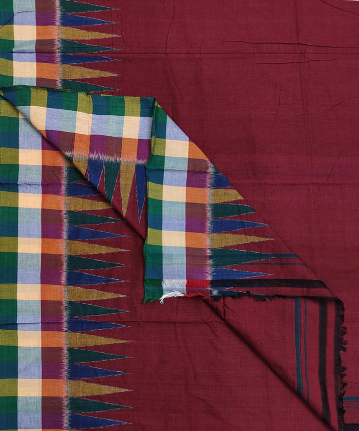 Maroon multicolour check border handwoven cotton sambalpuridhoti